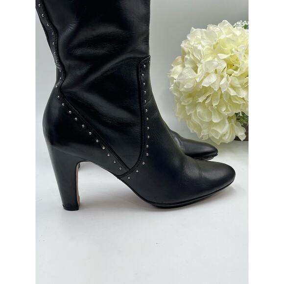Cole Haan Mica Nk Air Black Leather Tall High Heel Boots Silver Studs 8.5B - Picture 11 of 11